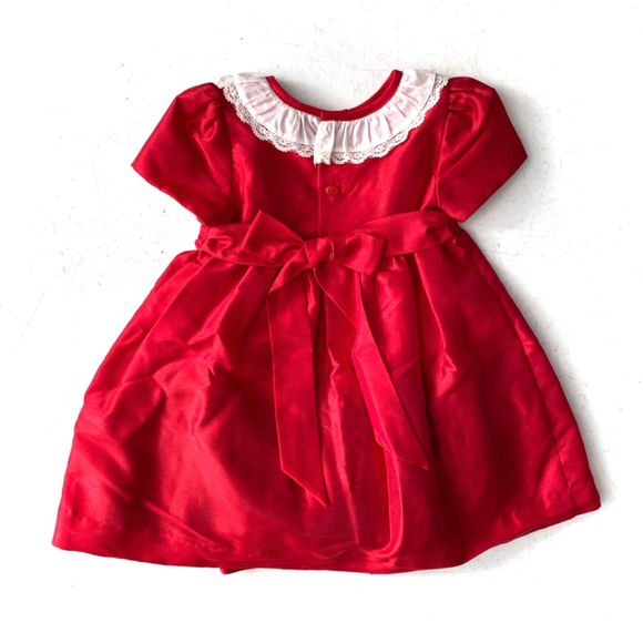 Edgehill Collection Nwt Baby Girl Ruffle Neck Short Sleeve Red Taffeta Dress - Picture 3 of 6